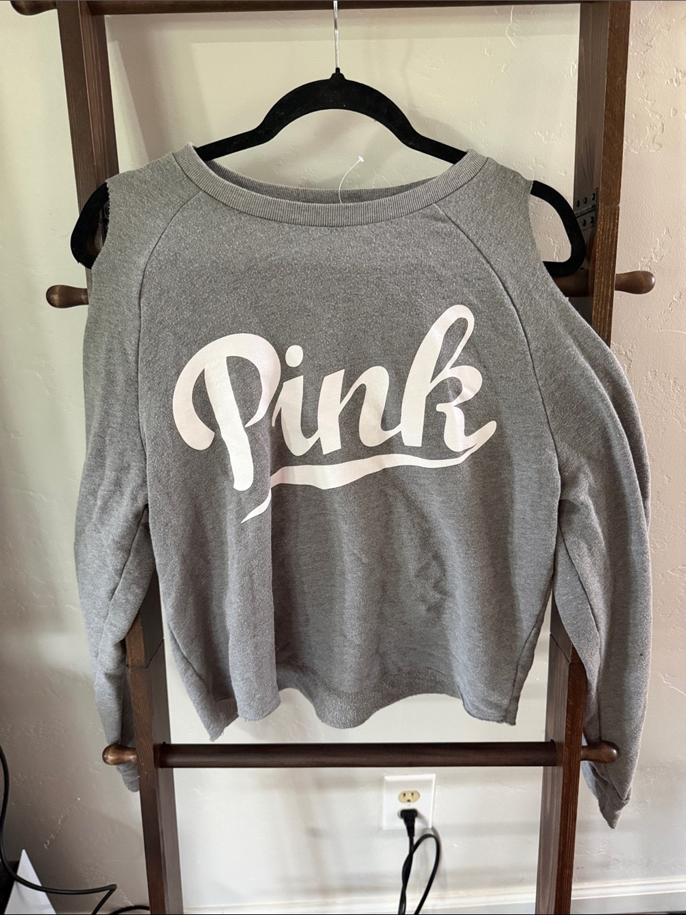 Pink Victoria’s Secret gray off shoulder sweatshirt oversized logo women size s